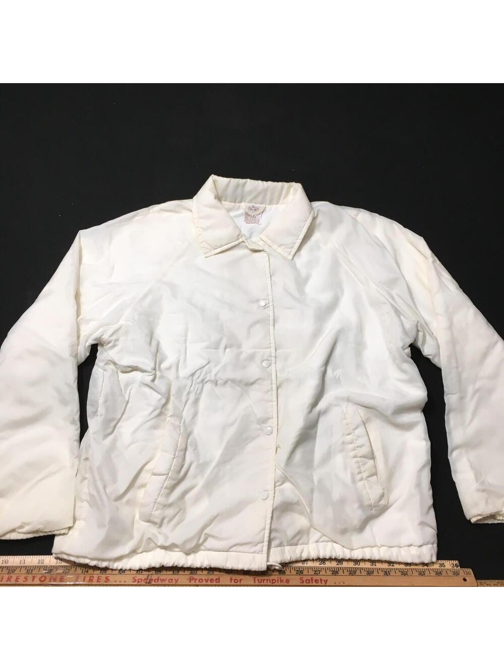 80s Vintage SEARS WHITE Fleece Lined Coach Jacket USALARGE 16-18 see distress